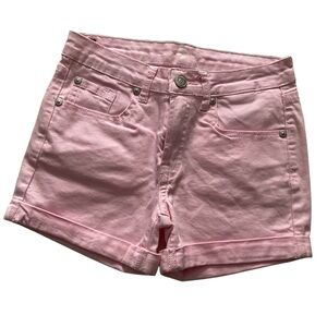 7 FOR ALL MANKIND Jean Shorts Light Pink Denim Pockets Roll Cuff Girls Size 14